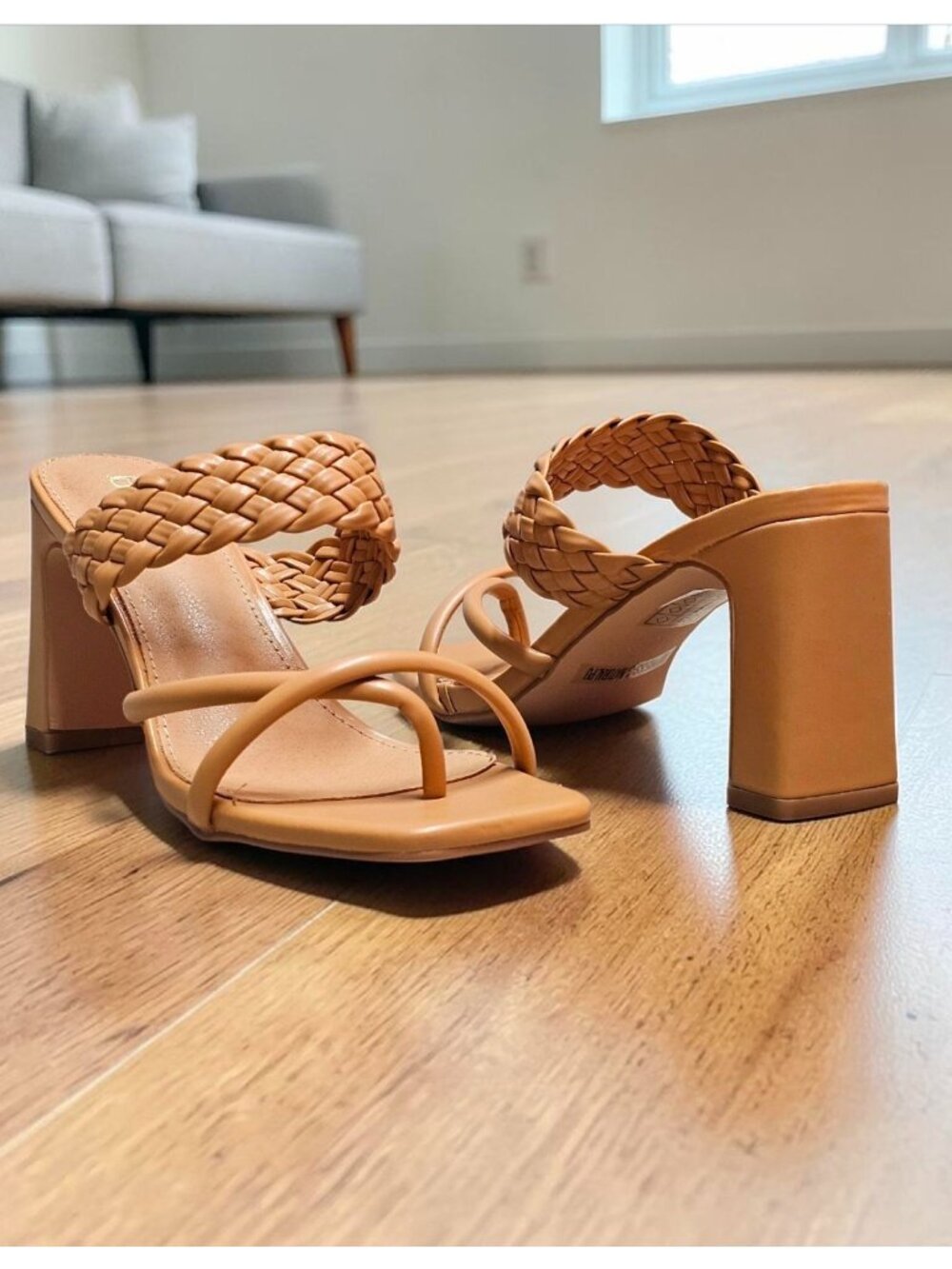 Braided Natural Block Heel Sandals With Strappy Design For Women